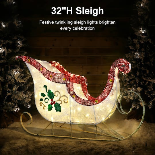 Puleo International 32" Pre-Lit Sleigh Christmas Holiday Décor with Warm White LED Lights